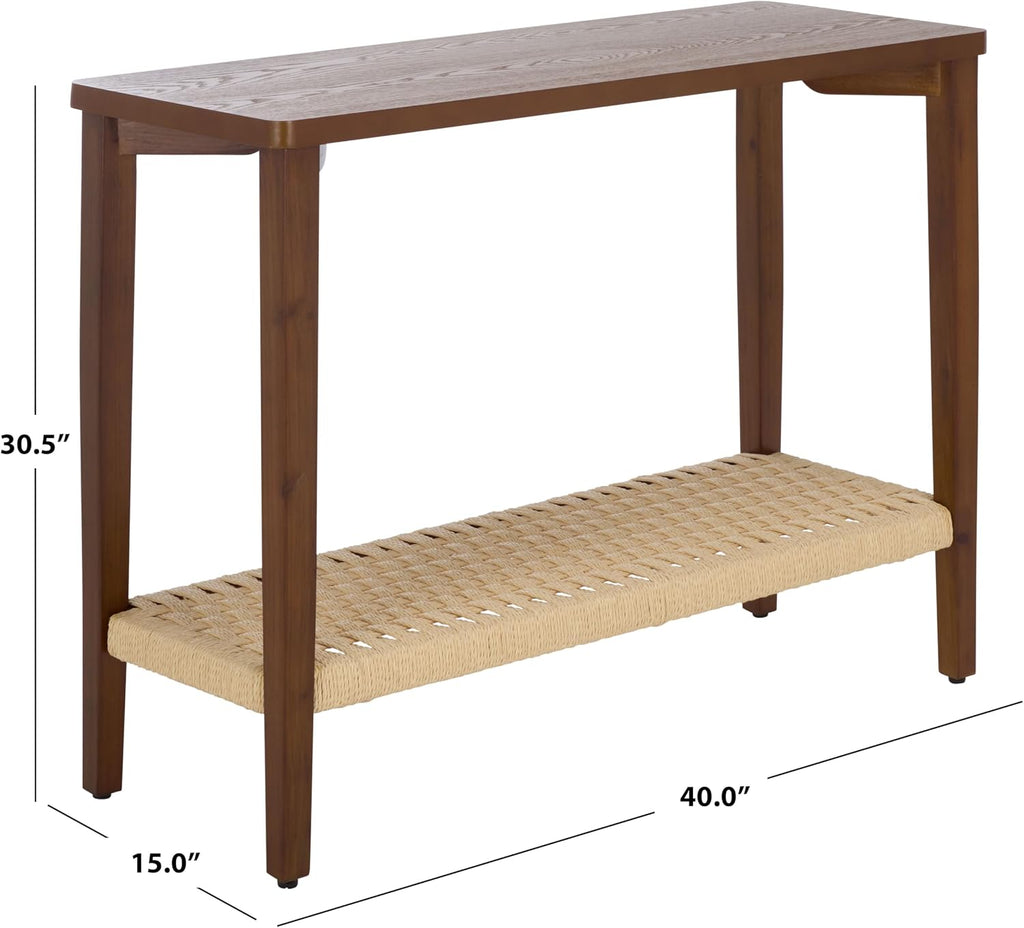 SAFAVIEH Home Collection - Chasu Walnut Console Table with Rope Detailing, 1 Shelf, Rustic Modern Entryway Accent (CNS2303A)