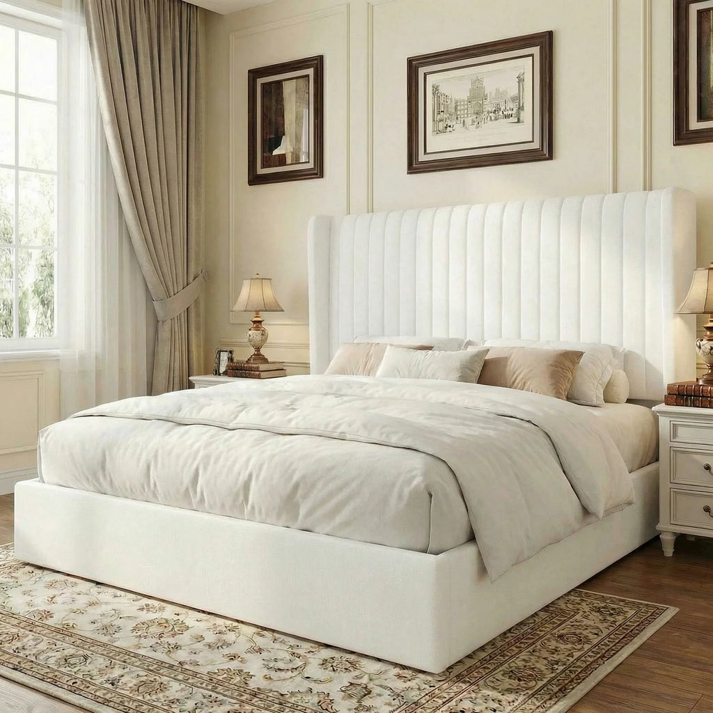 Upholstered lift up storage platform bed