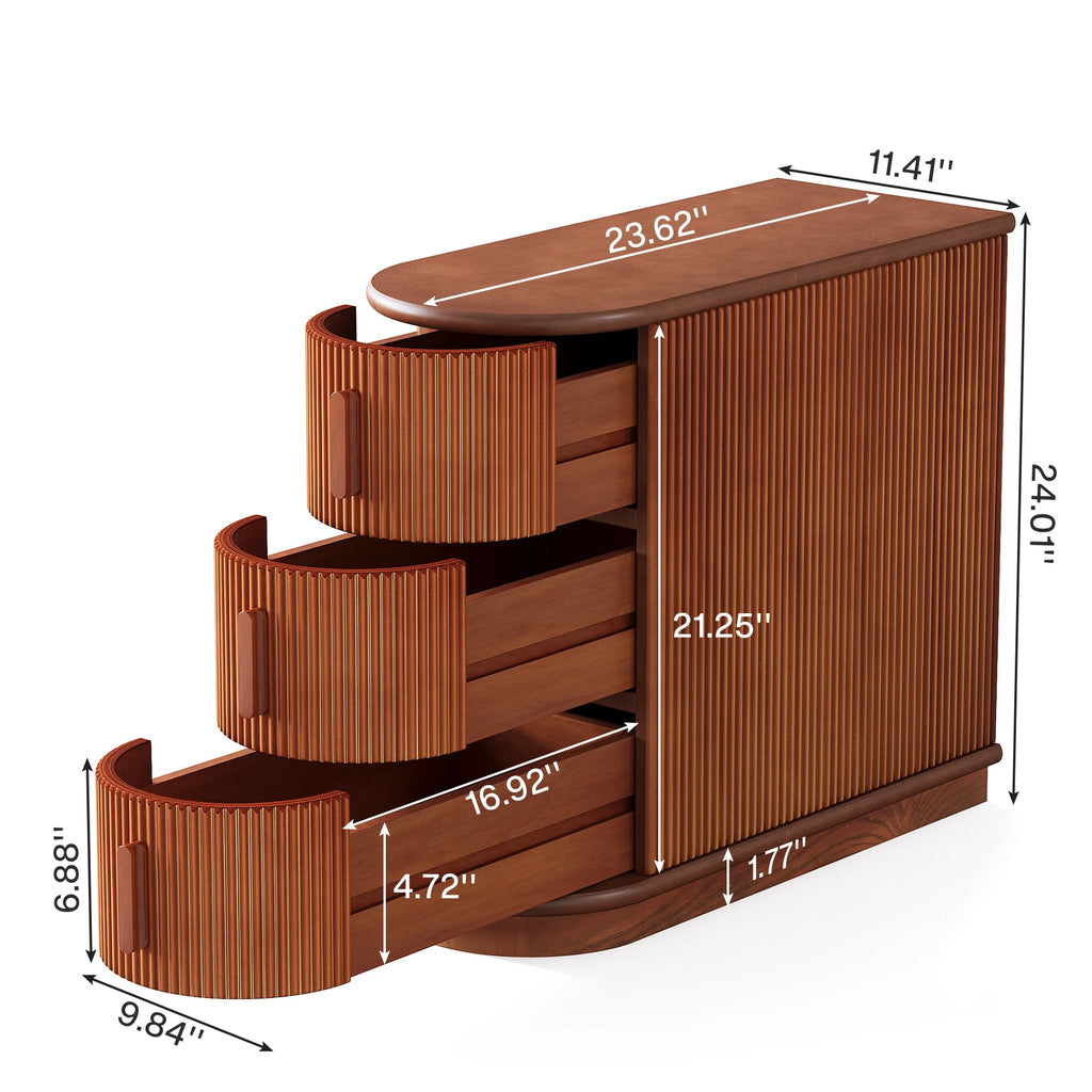Solid Wood End Table, 3-Drawer Modern Sofa Side Table, No Assembly Required, Narrow Chair Side Table Slim Nightstand
