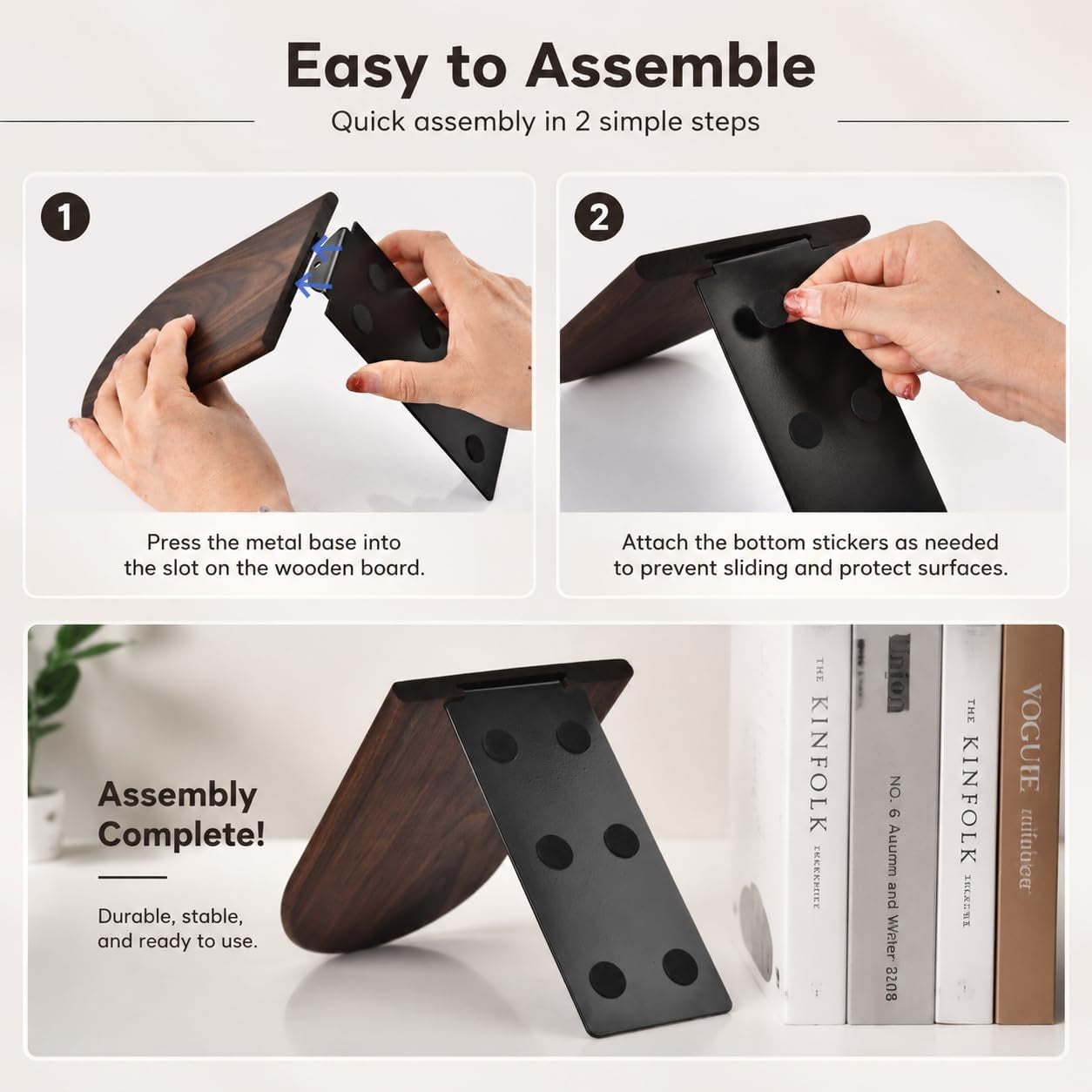 Book Ends, Sturdy Wooden Bookends for Shelves - Heavy Duty Non-Slip Book Organizers, Decorative Bookend Holders for Home Office, Library, Black Wood Universal Economy Bookend, Medium, 1 Pair