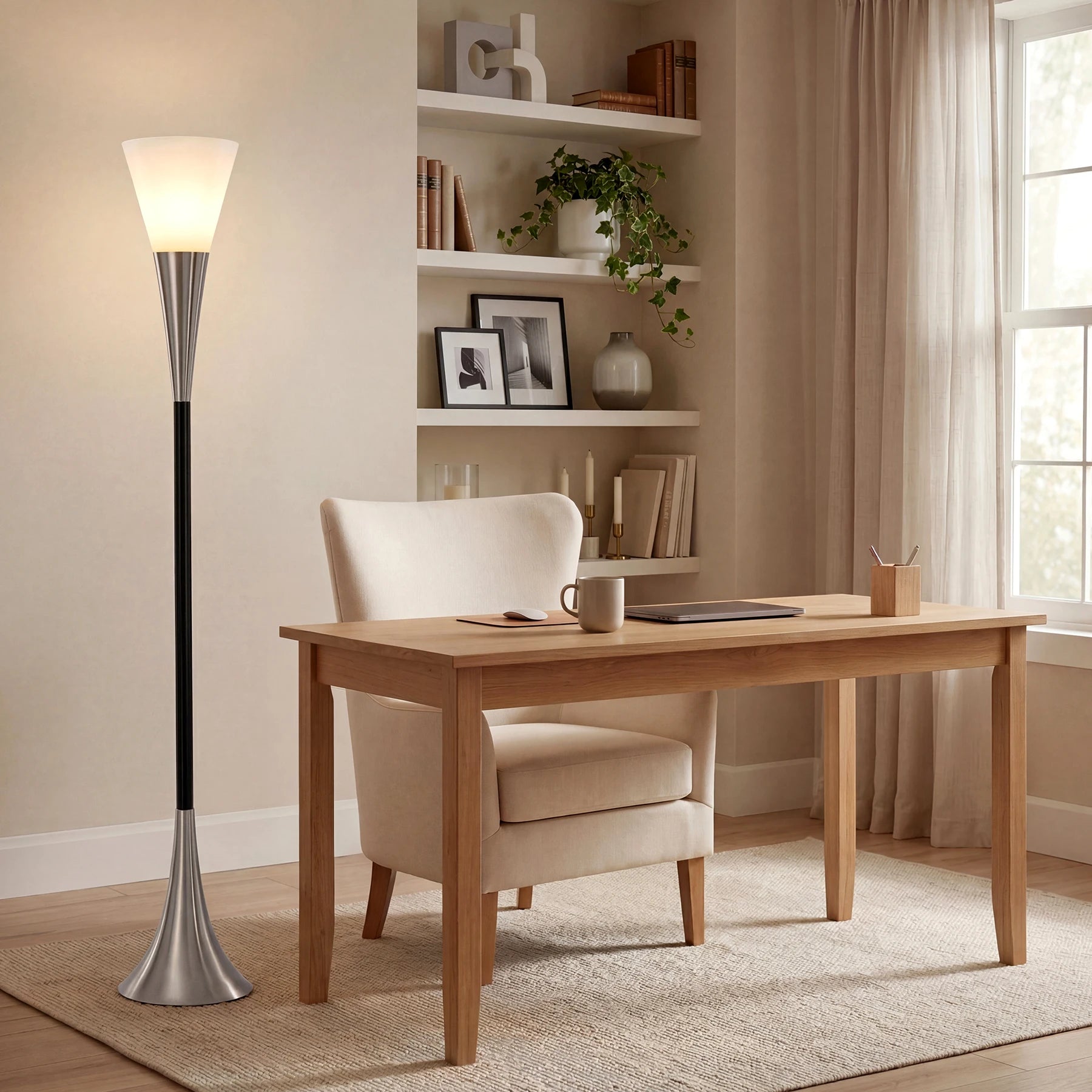 72.8" Farmhouse Floor Lamp with Sandblasted Glass Lampshade, Tall Standing Floor Lamp with Foot Pedal Switch