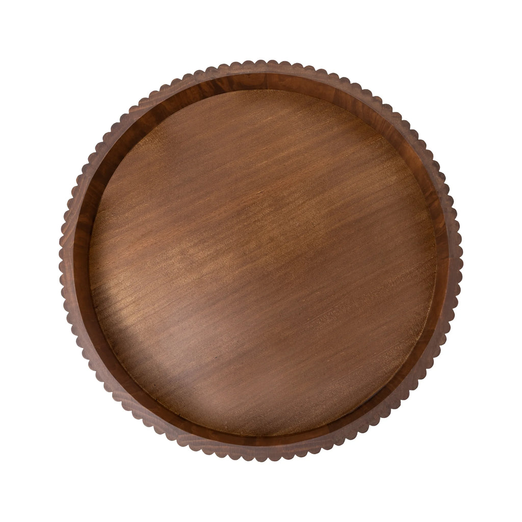 Ribbed Wood Decorative Tray, Walnut Finish, 16.4"