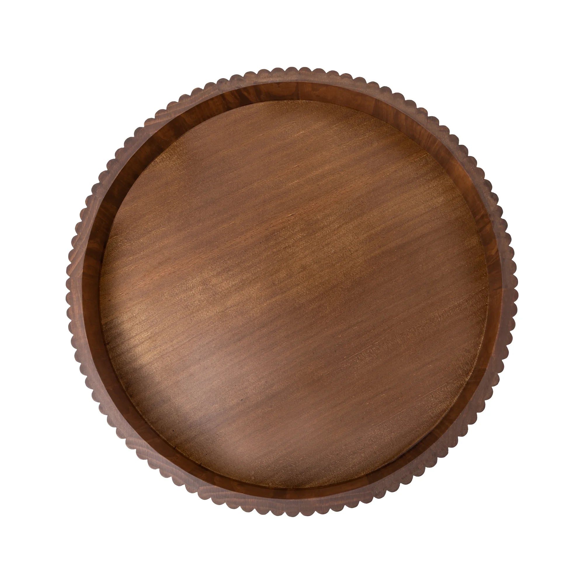 Ribbed Wood Decorative Tray, Walnut Finish, 16.4"