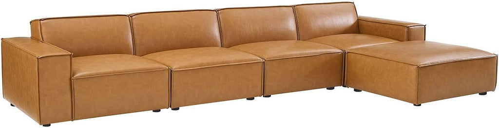 Restore Vegan Leather Sectional Sofa, 82 X 164 X 28, Tan
