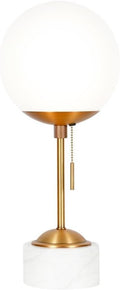 Reagan 17.75" Tall Table Lamp with Glass Shade in Brass/ White Marble/White Milk | Art Deco-Inspired Globe Lamp with a Stone Base and Gold Stem, Offering Ambient Light for Living Rooms, Bedrooms, or Offices