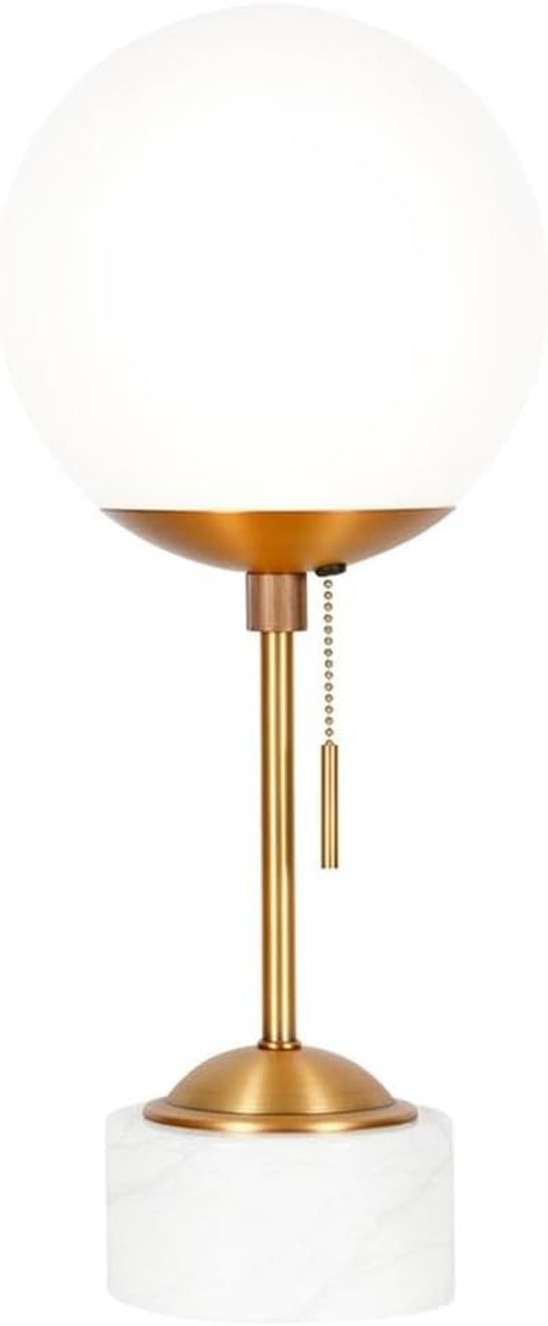 Reagan 17.75" Tall Table Lamp with Glass Shade in Brass/ White Marble/White Milk | Art Deco-Inspired Globe Lamp with a Stone Base and Gold Stem, Offering Ambient Light for Living Rooms, Bedrooms, or Offices