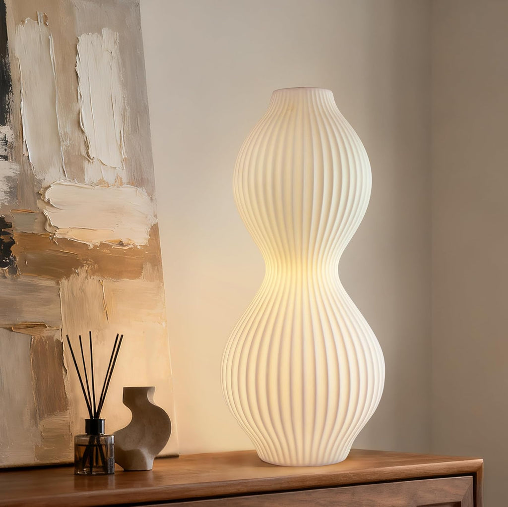 Modern Ceramic Decorative Table Lamp Living Room Bedroom Bedside | Handcrafted Unique Warm Ambient Lighting Lamp, Accent White Translucent Ceramic Shade, Fully Dimmable, Corded, Bulb Included