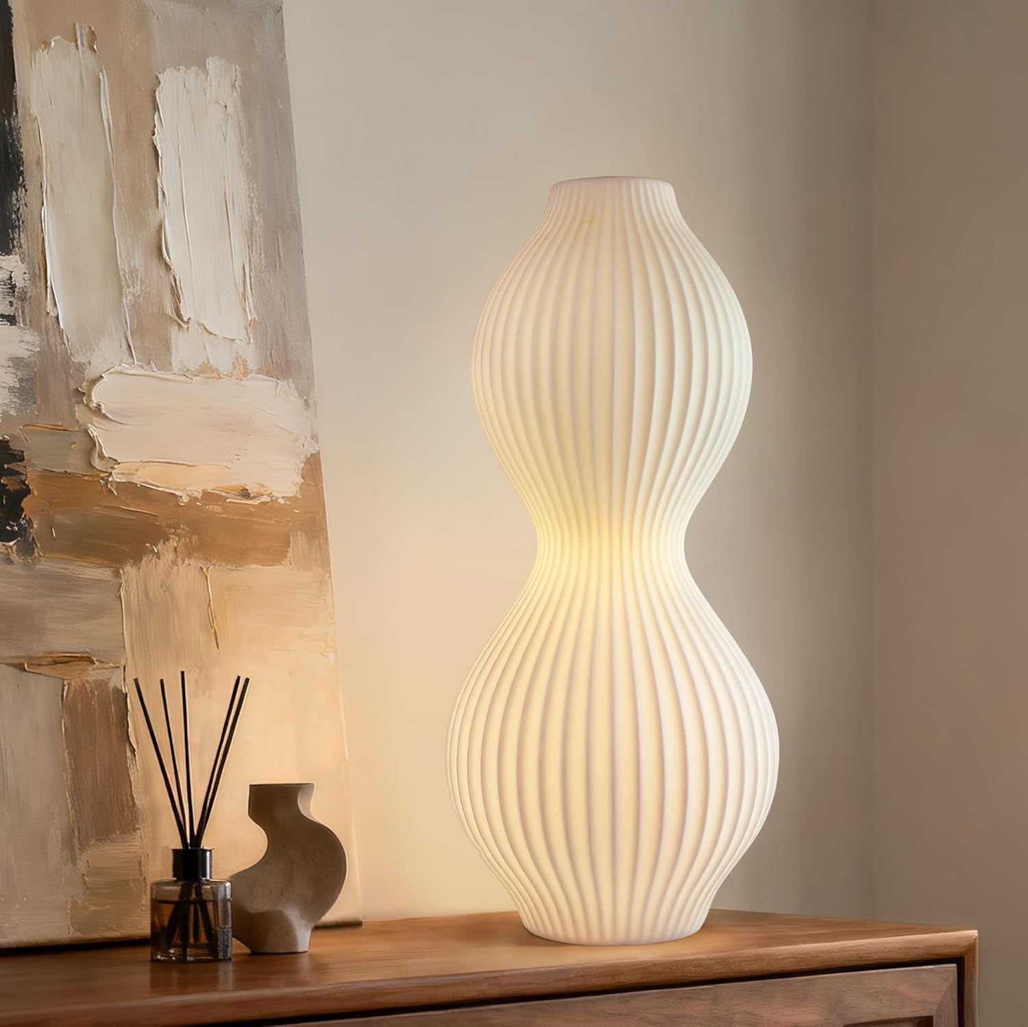 Modern Ceramic Decorative Table Lamp Living Room Bedroom Bedside | Handcrafted Unique Warm Ambient Lighting Lamp, Accent White Translucent Ceramic Shade, Fully Dimmable, Corded, Bulb Included