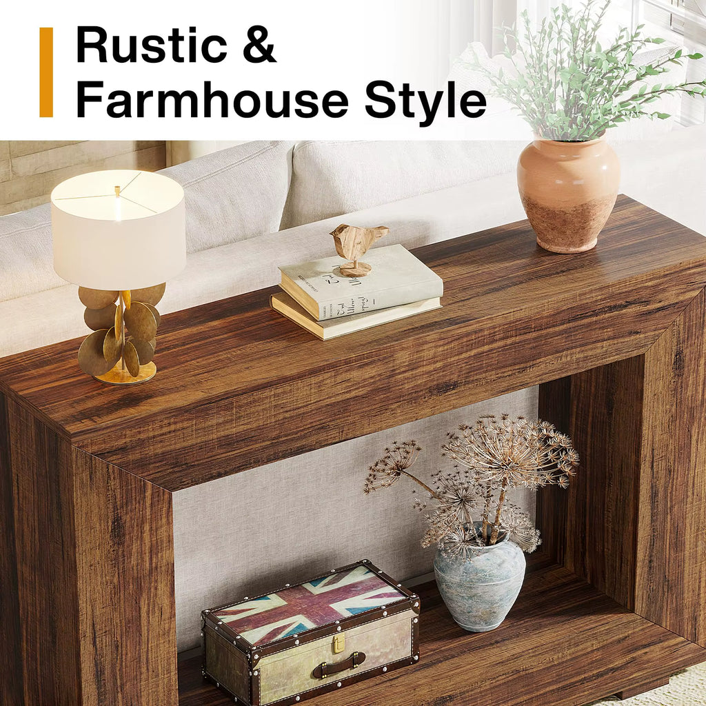 47" Farmhouse Console Table with Storage, Industrial Hallway Sofa Table for Entryway, Living Room