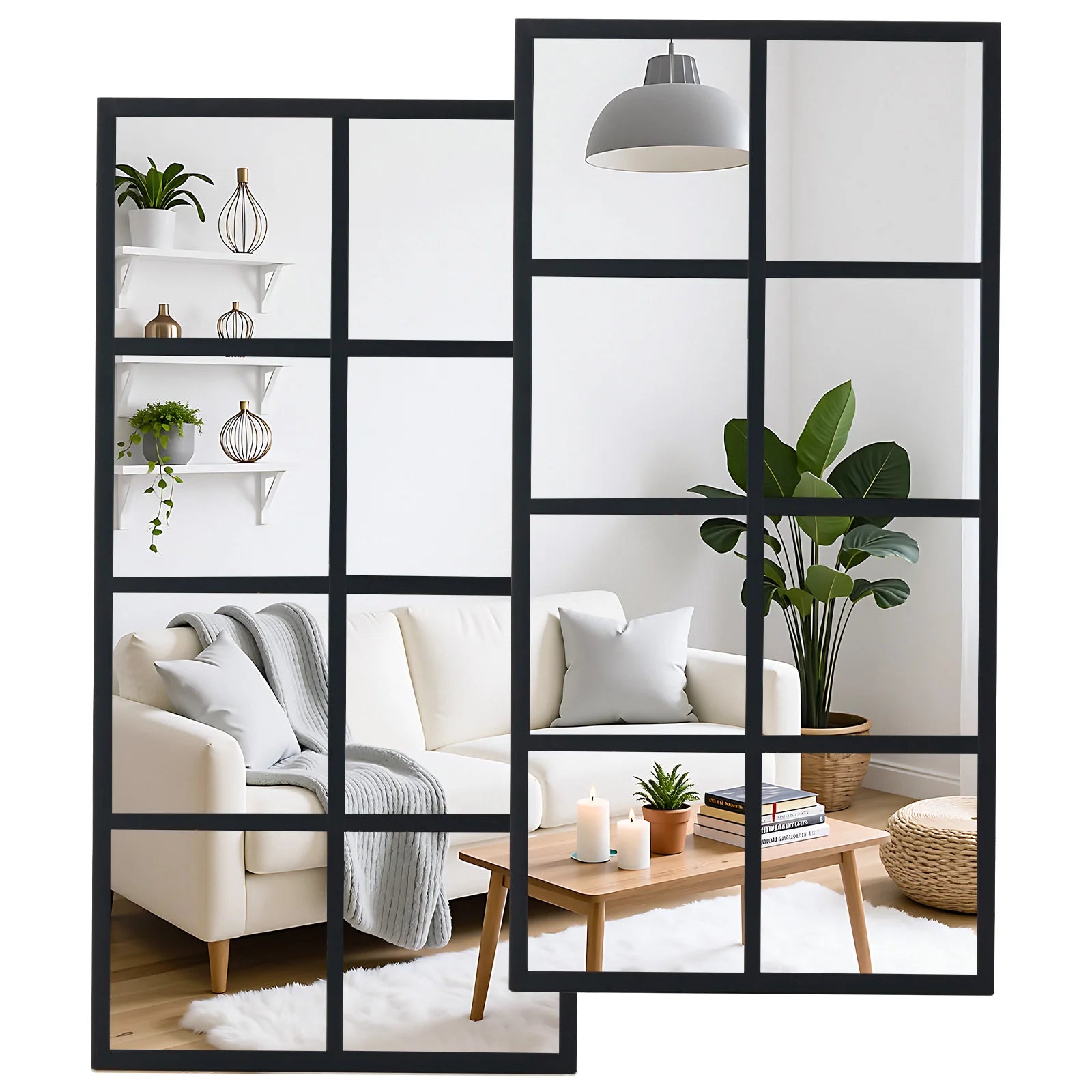 16' X 32' Set of 2 Standing Hanging Full Body Wall Mirror Rectangle Window Pane Decorative Mirror Metal Framed Mirror