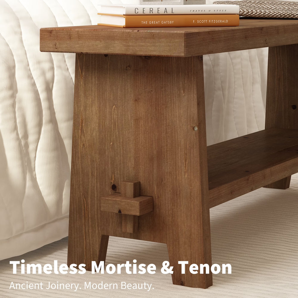 31.5'' Farmhouse Solid Wood Entryway Bench, Small Shoe Bench with Shelf for Indoor Bedroom
