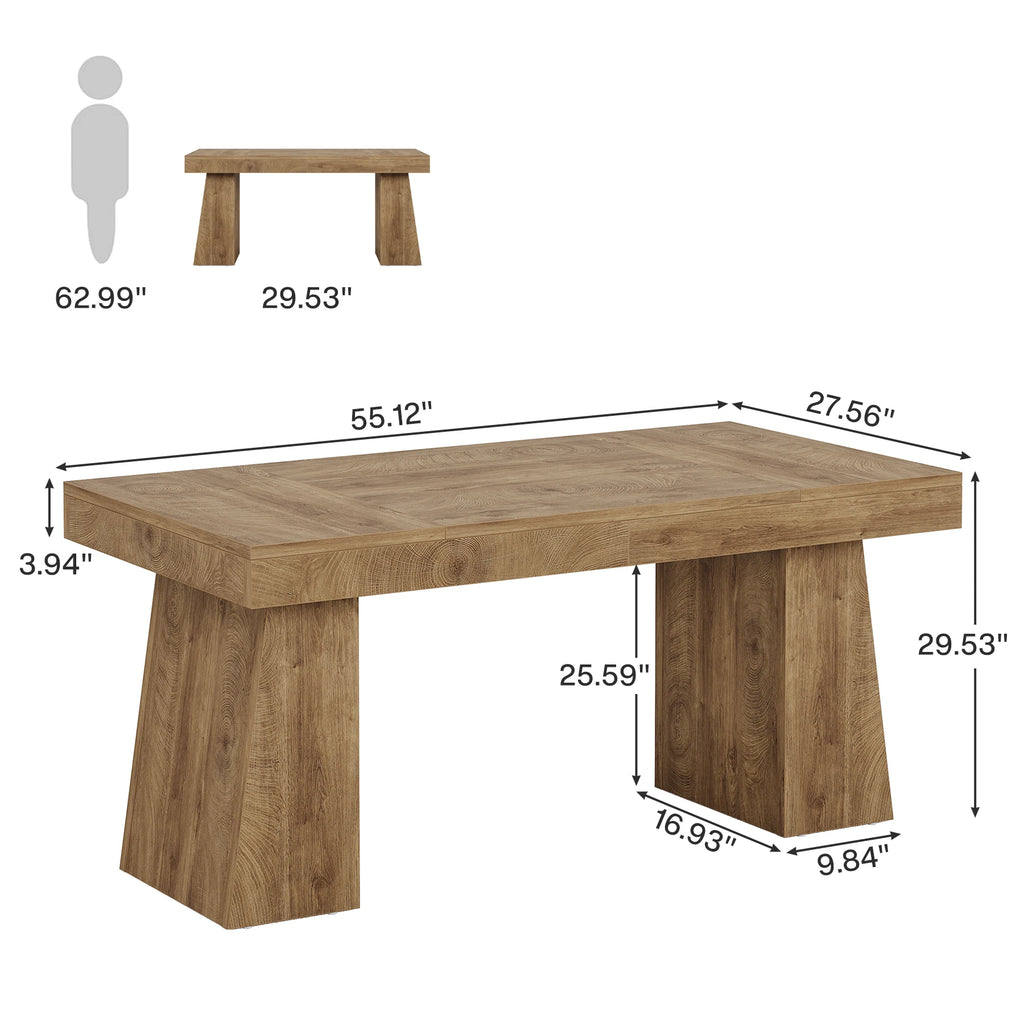 55-Inch Executive Desk, Large Wood Office Computer Desk with Double Pedestal, Modern Minimalist Workstations