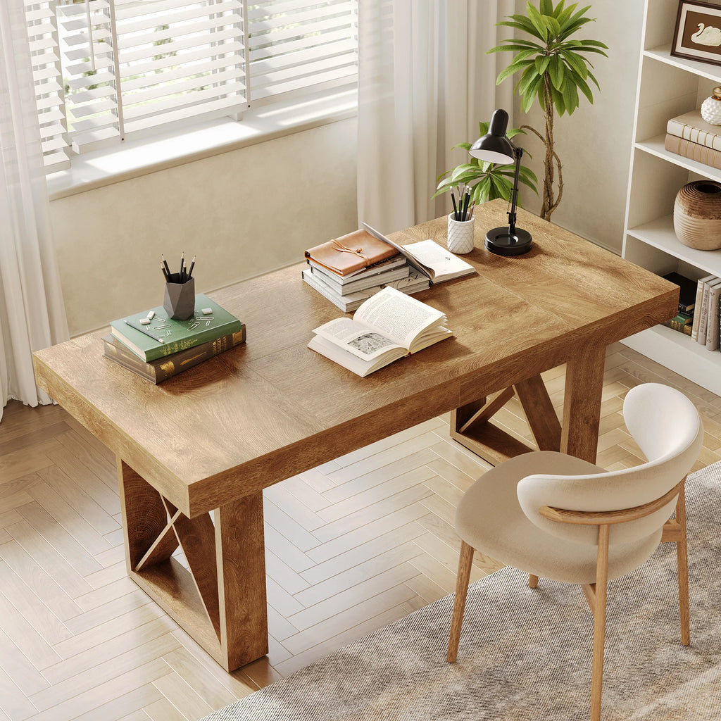 63-Inch Dining Table for 4-6 People, Farmhouse Thick Appearance Design, Rectangle Kitchen Table for Dining Room, Living Room, Brown