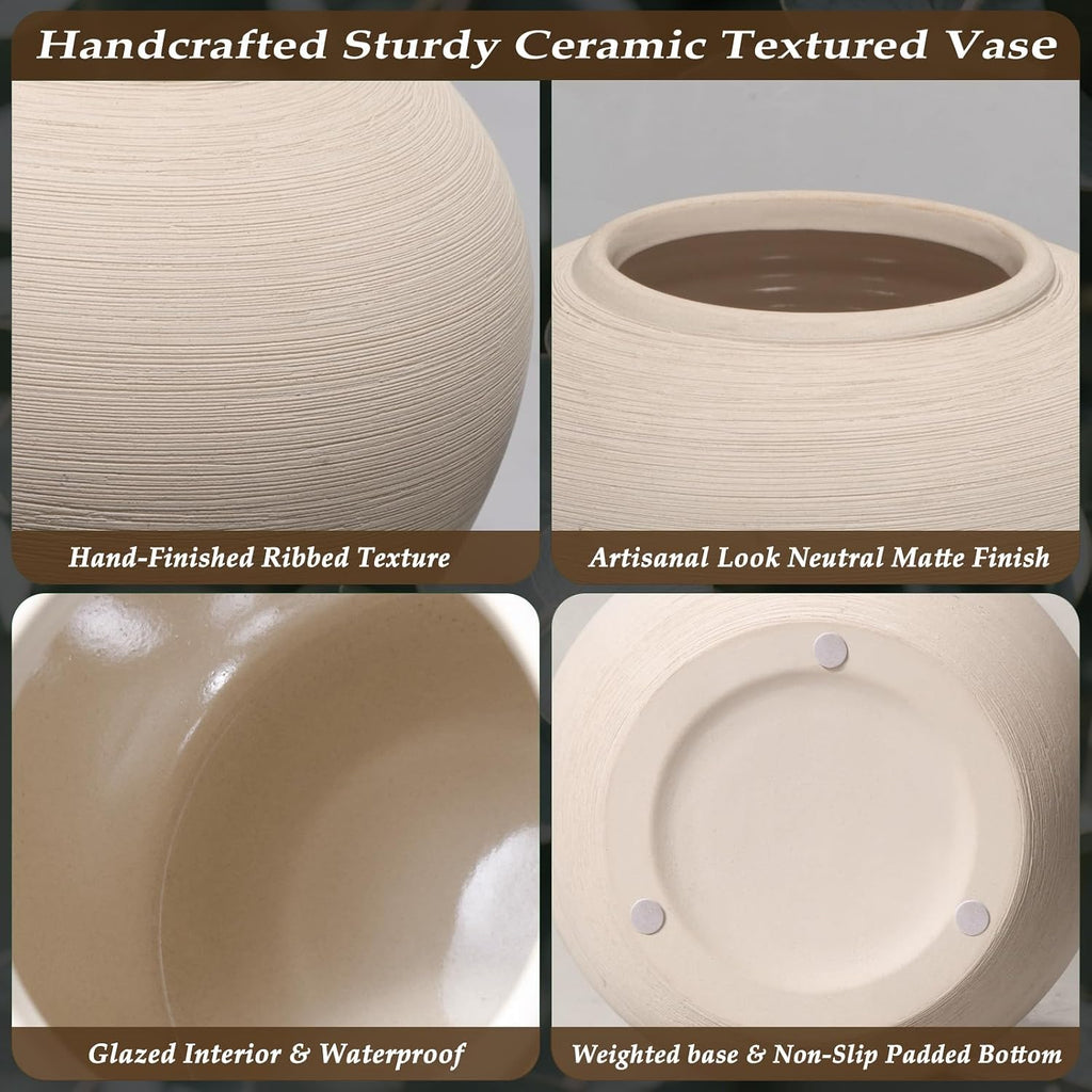 Tall Ceramic Vase 12 Inch Neutral Textured Vase,Cream Vase for Home Decor | Farmhouse Tall Ceramic Flower Vase for Dining Table,Living Room,Kitchen,Bedroom,Entryway,Christmas Gift
