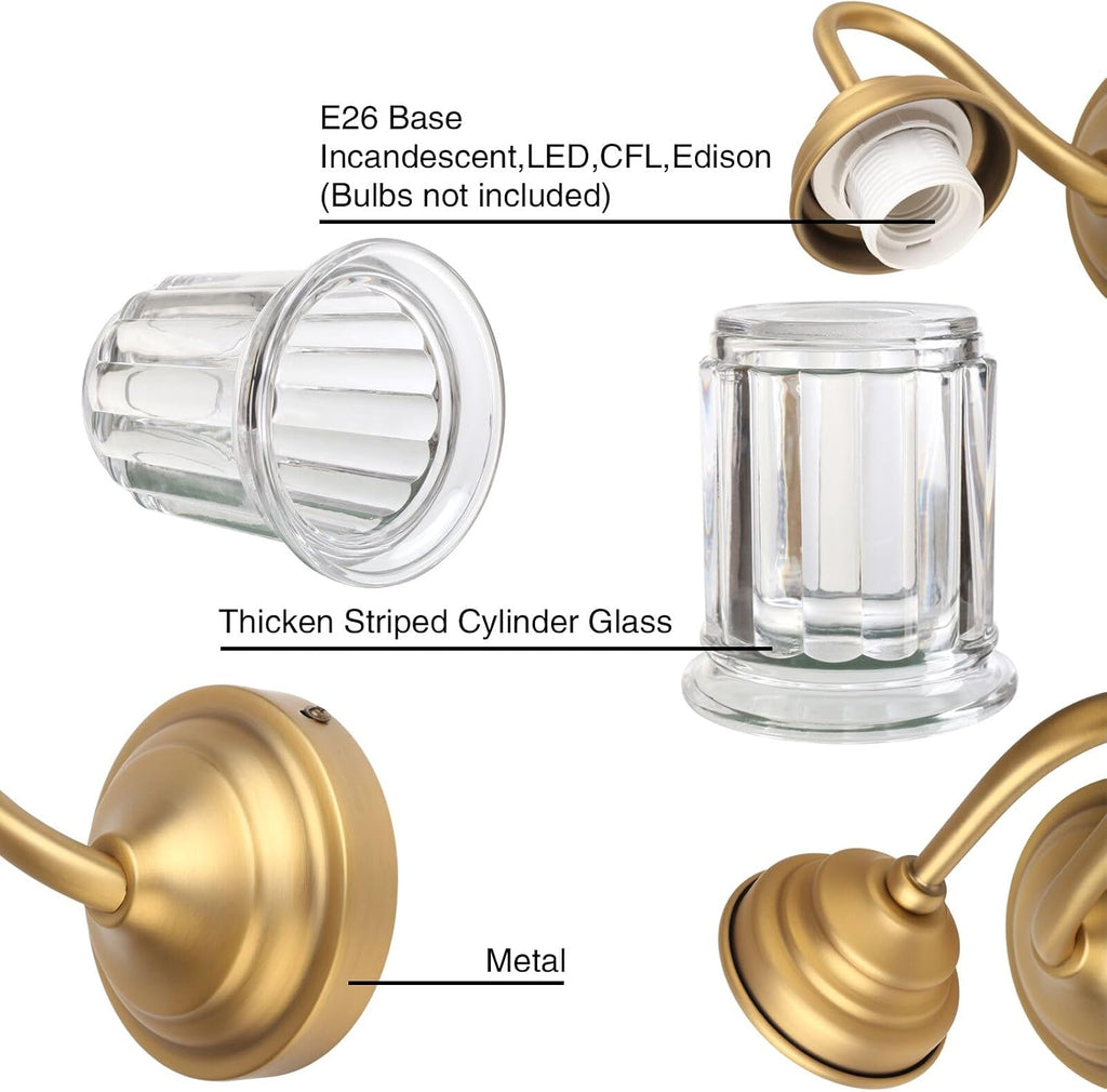 Vintage Wall Sconce with Clear Bell-Shaped Glass Shade Antique Gold Bathroom Sconce Wall Mount Light for Livingroom Bedroom,Hardwired,E26 Base