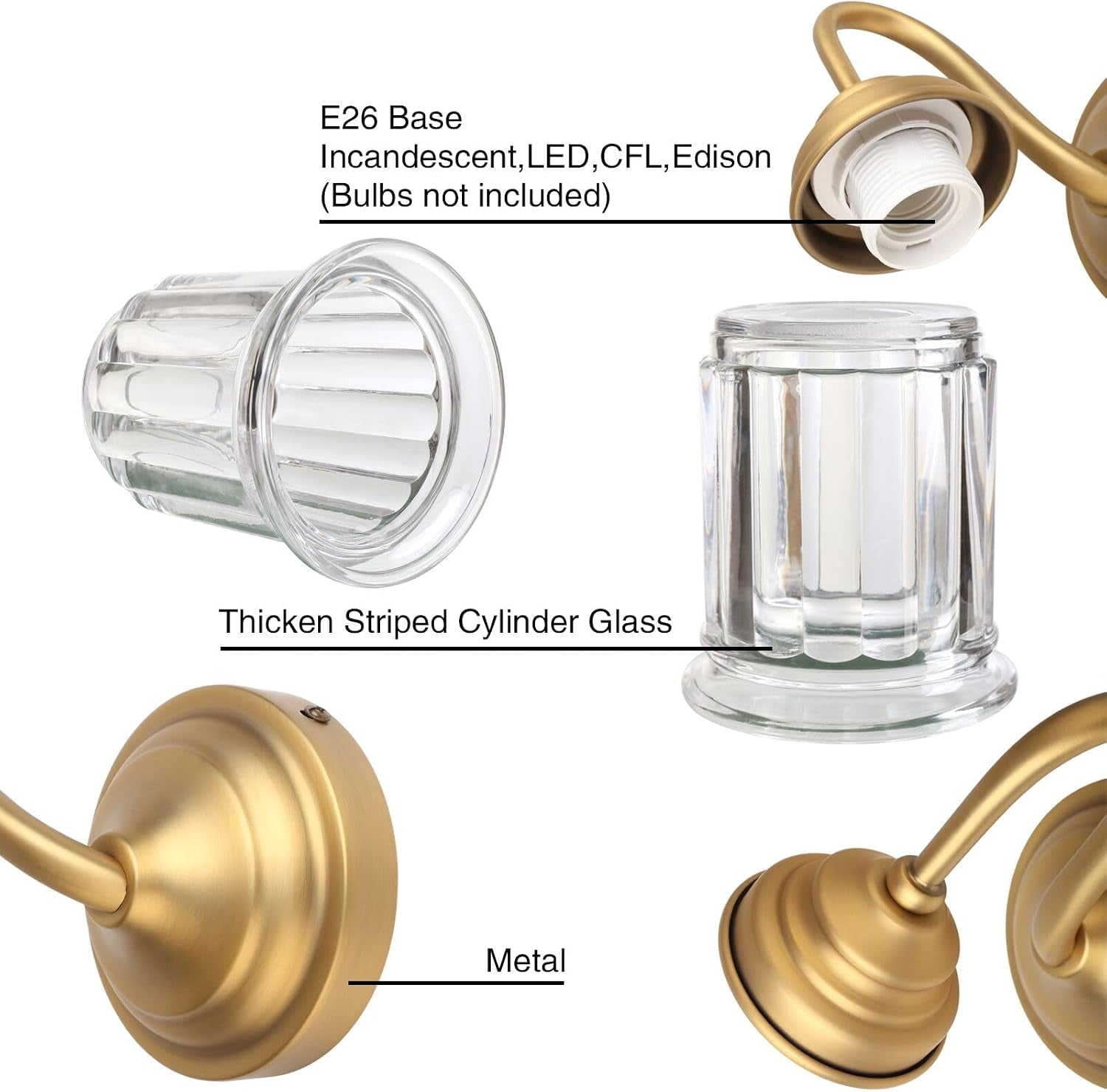 Vintage Wall Sconce with Clear Bell-Shaped Glass Shade Antique Gold Bathroom Sconce Wall Mount Light for Livingroom Bedroom,Hardwired,E26 Base