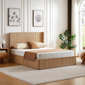 Queen Bed Frame with 44" Tall Fluted Headboard, Natural Oak Platform Bed Frame, Modern Wood Bed Frame with Solid Slats, No Box Spring Needed, Noise-Free, Easy Assembly