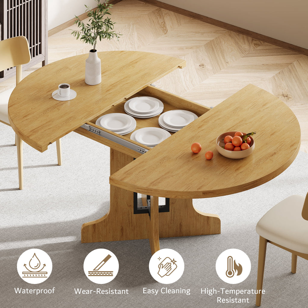 Oak extendable round dining table