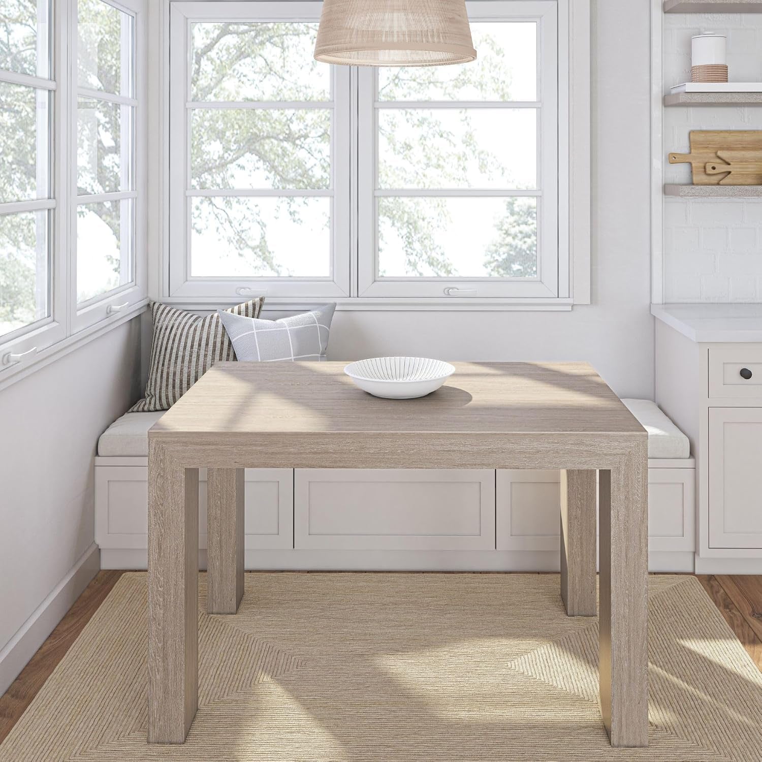 Modern 48 Inch Dining Table, Rectangular, Seashell Wirebrush | Non-Toxic Finishes, Versatile Design, Modern Design, Easy Assembly, Modern Style, Quick Setup, Solid Wood