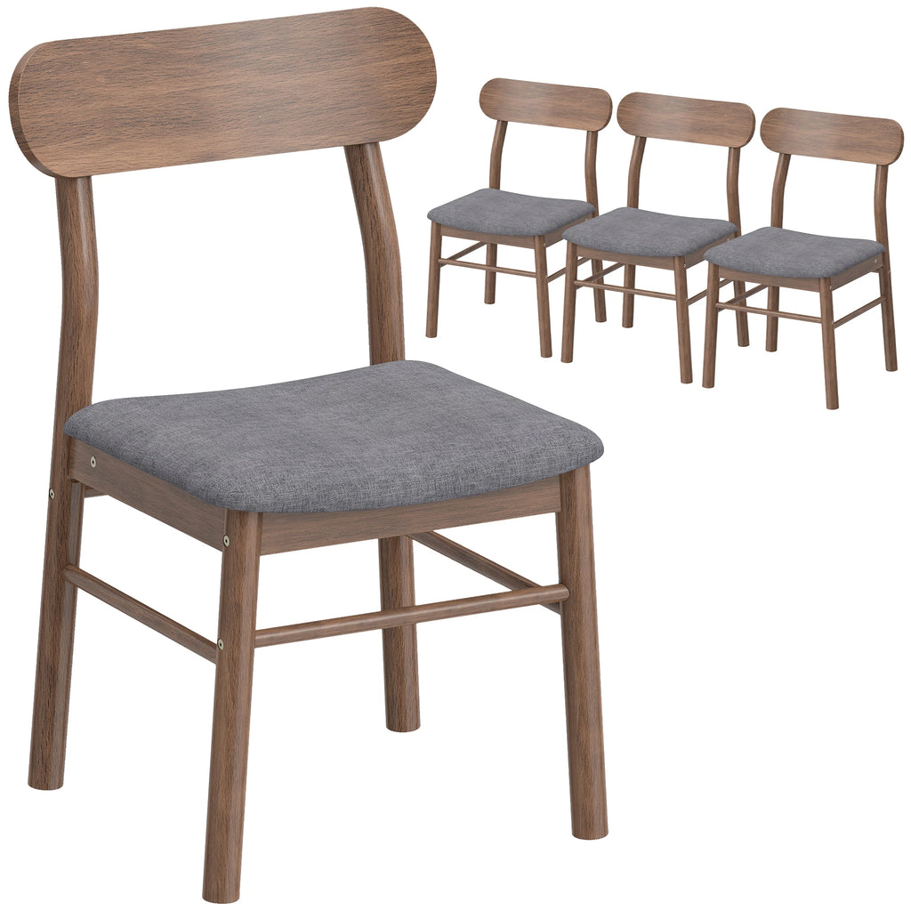 Dining Chairs Set of 4, Upholstered Solid Wood Kitchen Chairs, Mid-Century Modern Dining Room Chairs with Ergonomic Curved Backrest, Gray