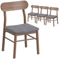 Dining Chairs Set of 4, Upholstered Solid Wood Kitchen Chairs, Mid-Century Modern Dining Room Chairs with Ergonomic Curved Backrest, Gray
