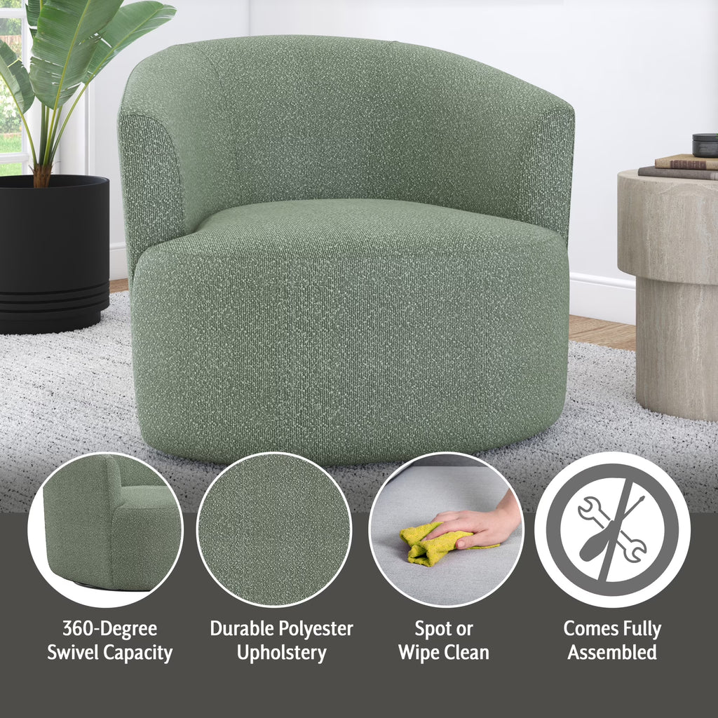 Olive boucle swivel accent chair