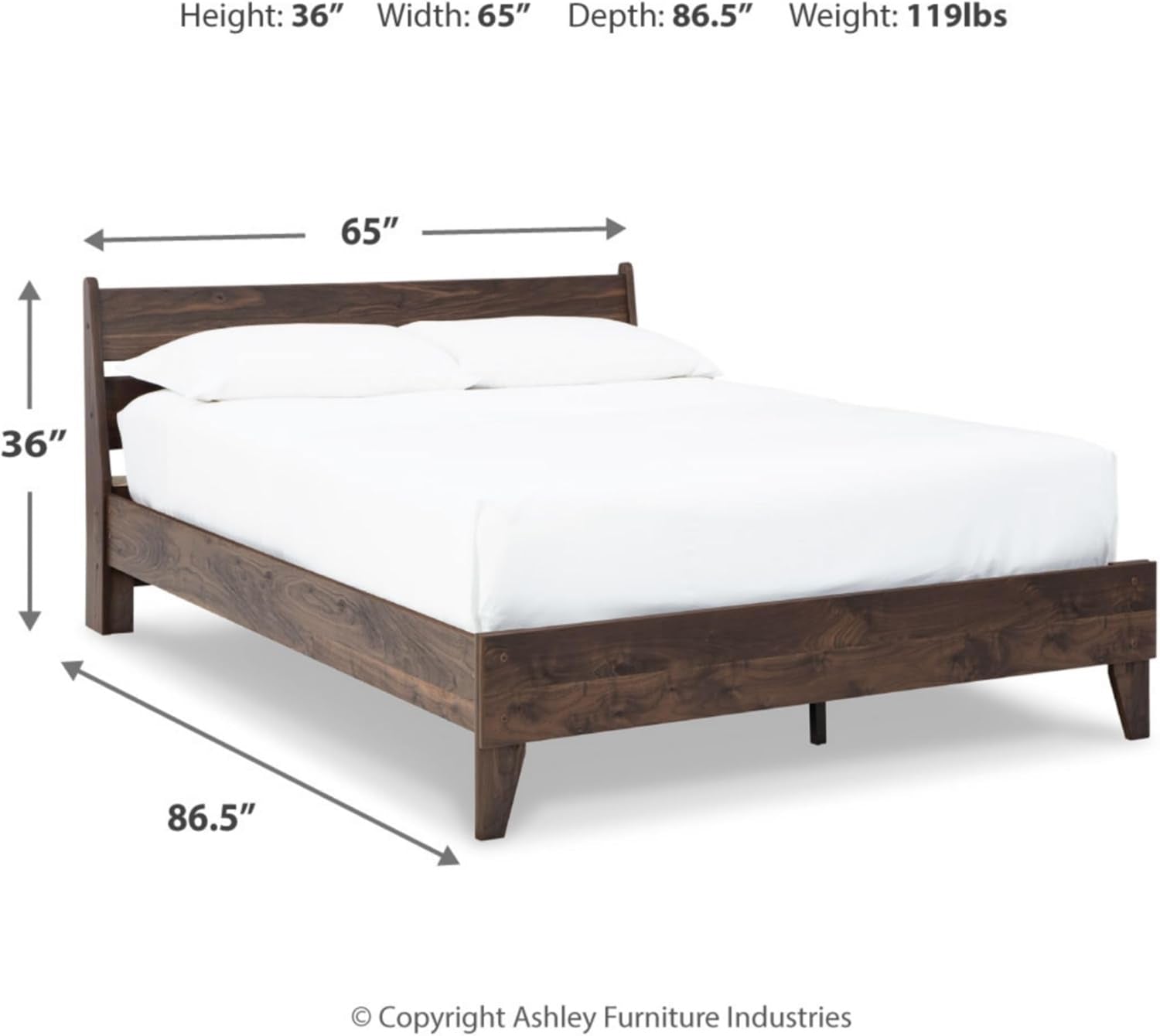 Signature Design by Ashley Calverson Queen Size Bed Frame with Headboard | Mocha Brown Engineered Wood, No Box Spring Needed, 600 Lb Capacity, 7-Inch Under-Bed Space