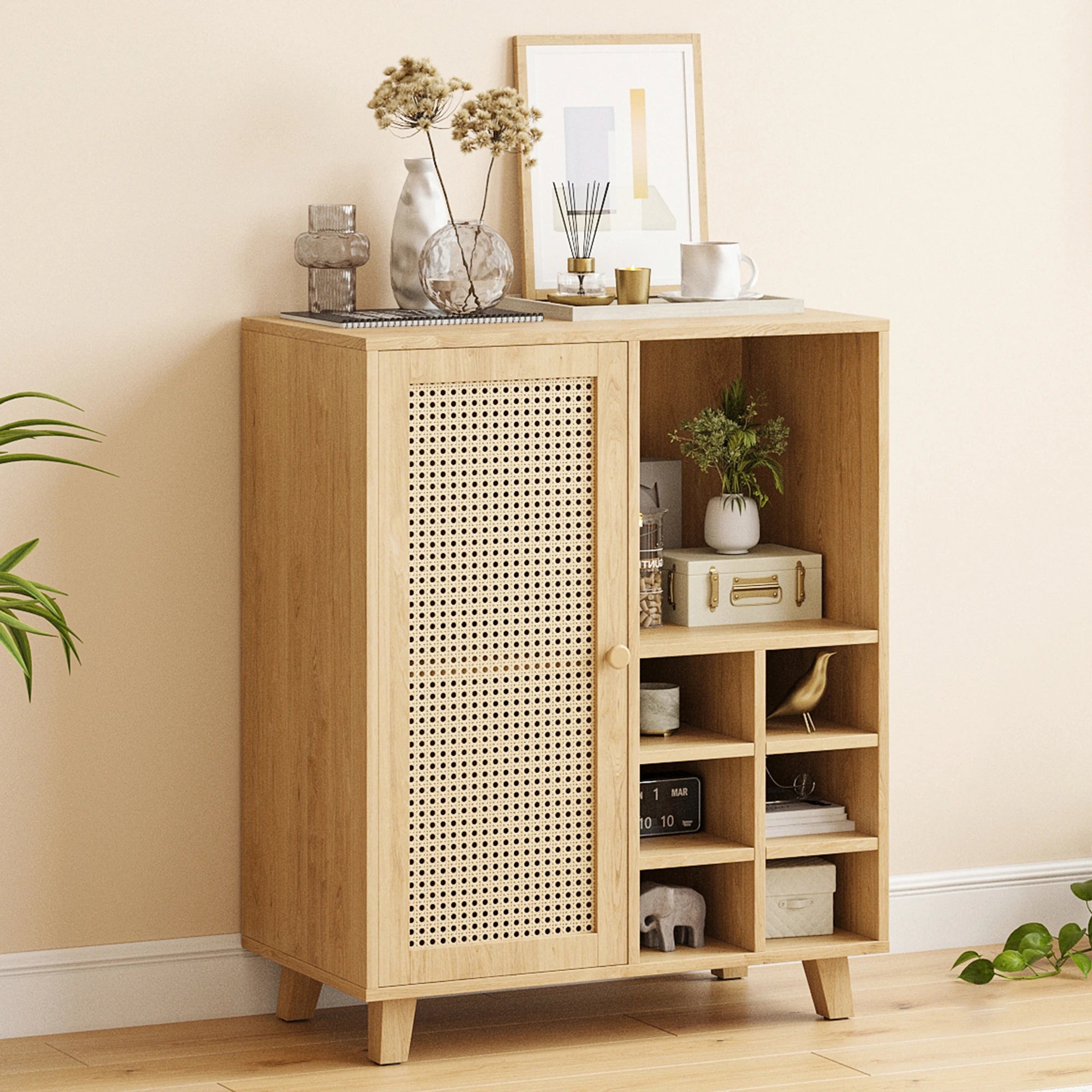 47" Sideboard Cabinet with Wine Racks & Storage, Buffet Table for Living Room, Farmhouse Home Bar Furniture