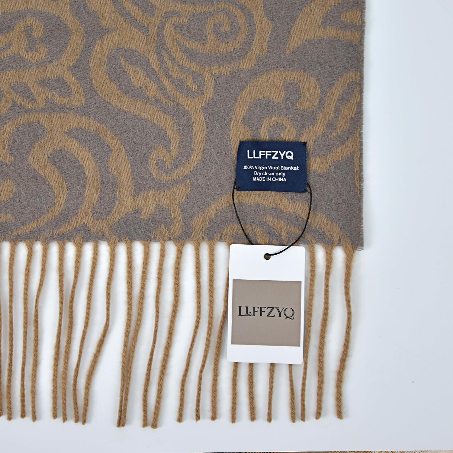 100% Wool Throw Blanket for Couch 50'' X 88''- Pure Wool Throw Blanket with Fringe, Soft Comfy Blanket for Couch Bedroom Lounge Chair Daybed, Khaki Couch Blanket for Minimalist Home Decor
