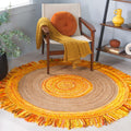 SAFAVIEH Cape Cod Collection 5' round Gold / Natural CAP701D Handmade Boho Fringe Jute & Cotton Area Rug