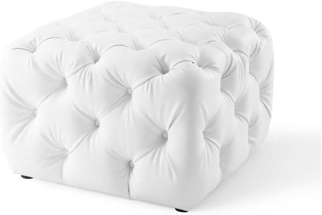 EEI-3775-WHI Anthem Tufted Button Square Faux Leather Ottoman, White