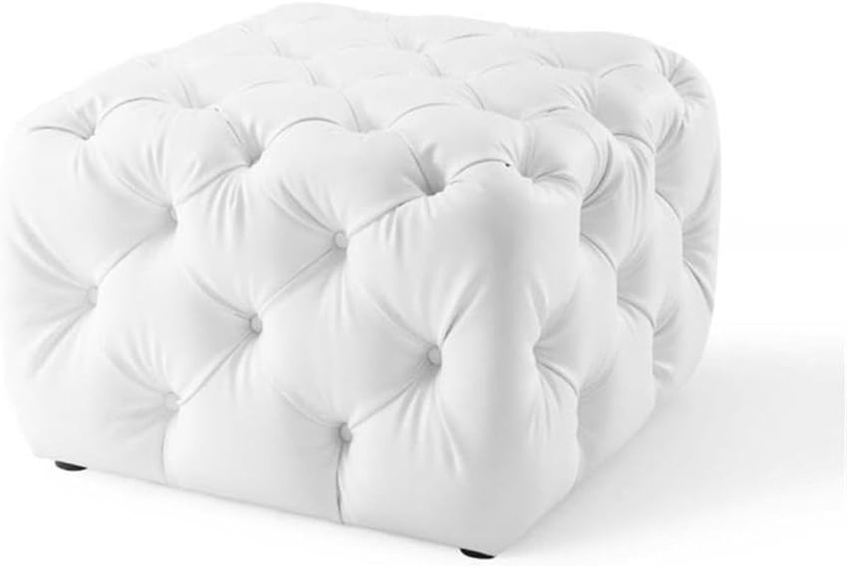 EEI-3775-WHI Anthem Tufted Button Square Faux Leather Ottoman, White