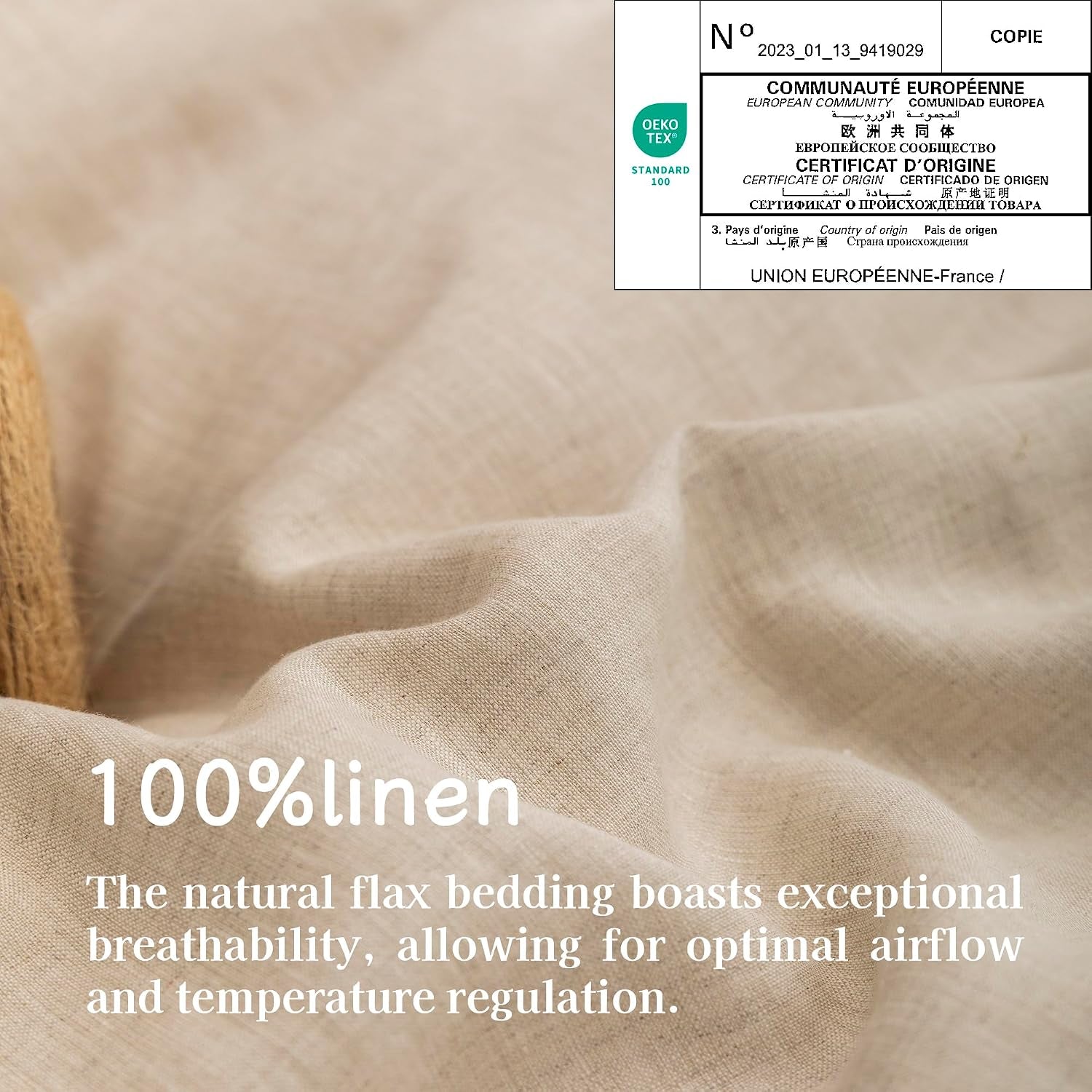 100% Pure Linen Duvet Cover Set King Size 104X90 Inch 3 Pieces (1 Duvet Cover, 2 Pillowcases) Soft and Breathable for All Season with Coconut Button Closure, Suitable for Hot Sleepers
