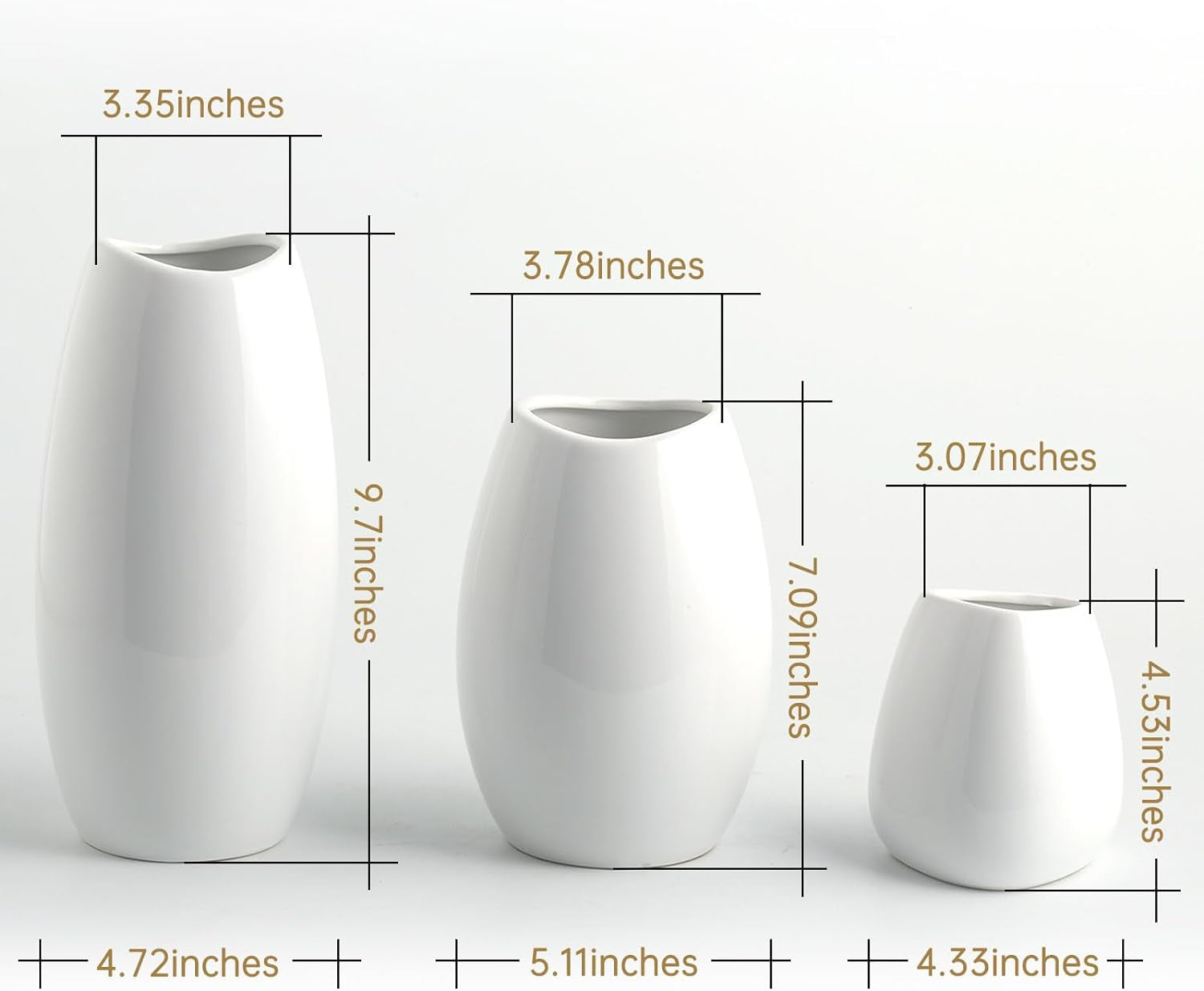 Ceramic Vase Set of 3 White Flower Vase for Home Decor, Modern Decorative Vases for Flowers/Ideal Shelf Decor/Table/Living Room/Kitchen/Office-White