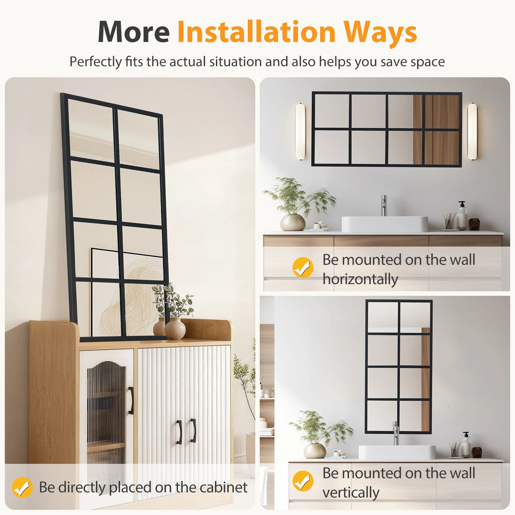 16' X 32' Set of 2 Standing Hanging Full Body Wall Mirror Rectangle Window Pane Decorative Mirror Metal Framed Mirror