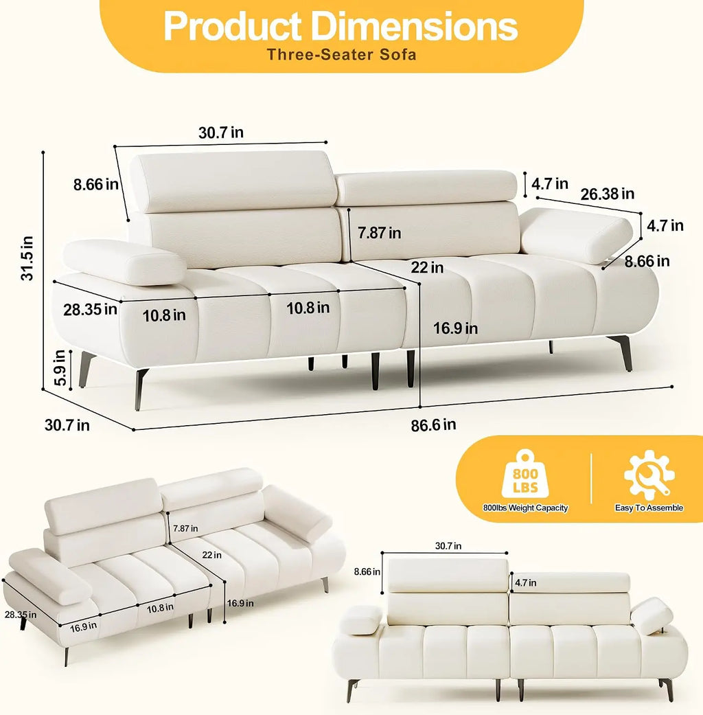 3 Seater Sofa Bed, Convertible Futon Sleeper Sofa with Reclining Faux Leather Couch, Split Modular Design, Adjustable Armrests & Headrests