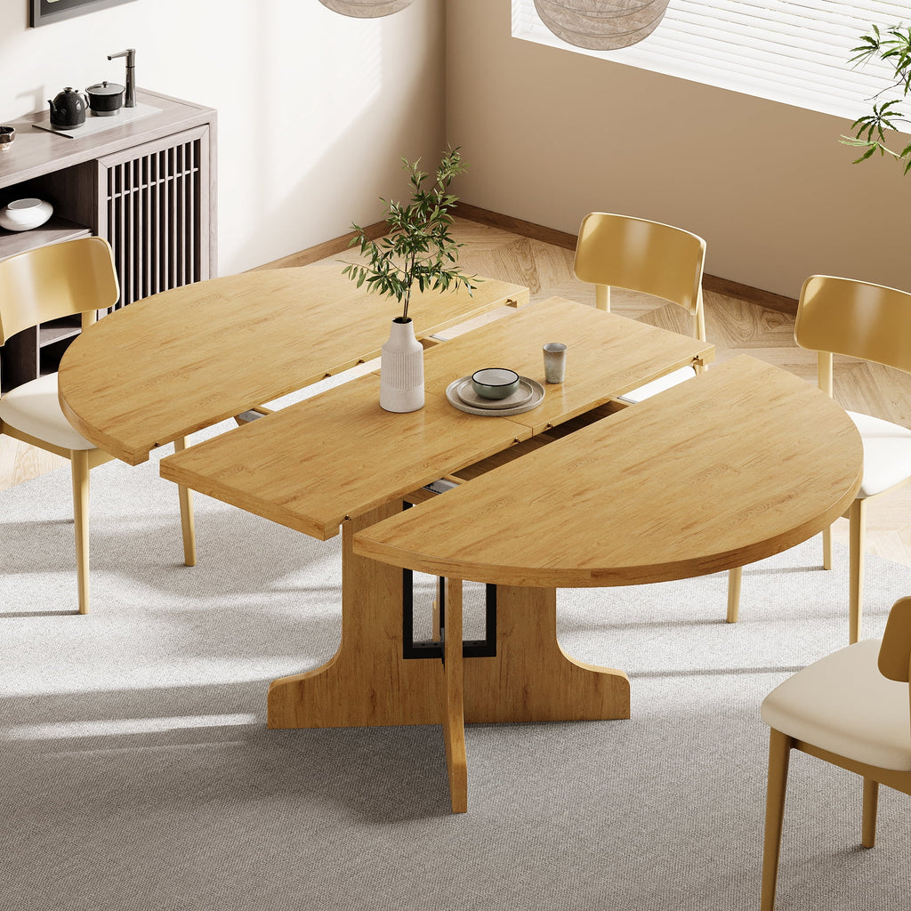 Oak extendable round dining table