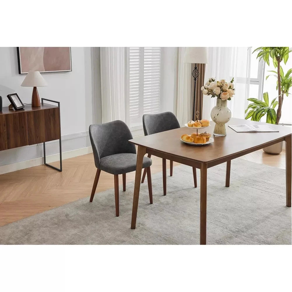 Leather Dining Chairs Set of 2 Upholstered PU Dining Chair with Wood Legs, Wing Backrest, Wooden Kitchen Chairs with Thick Cushi