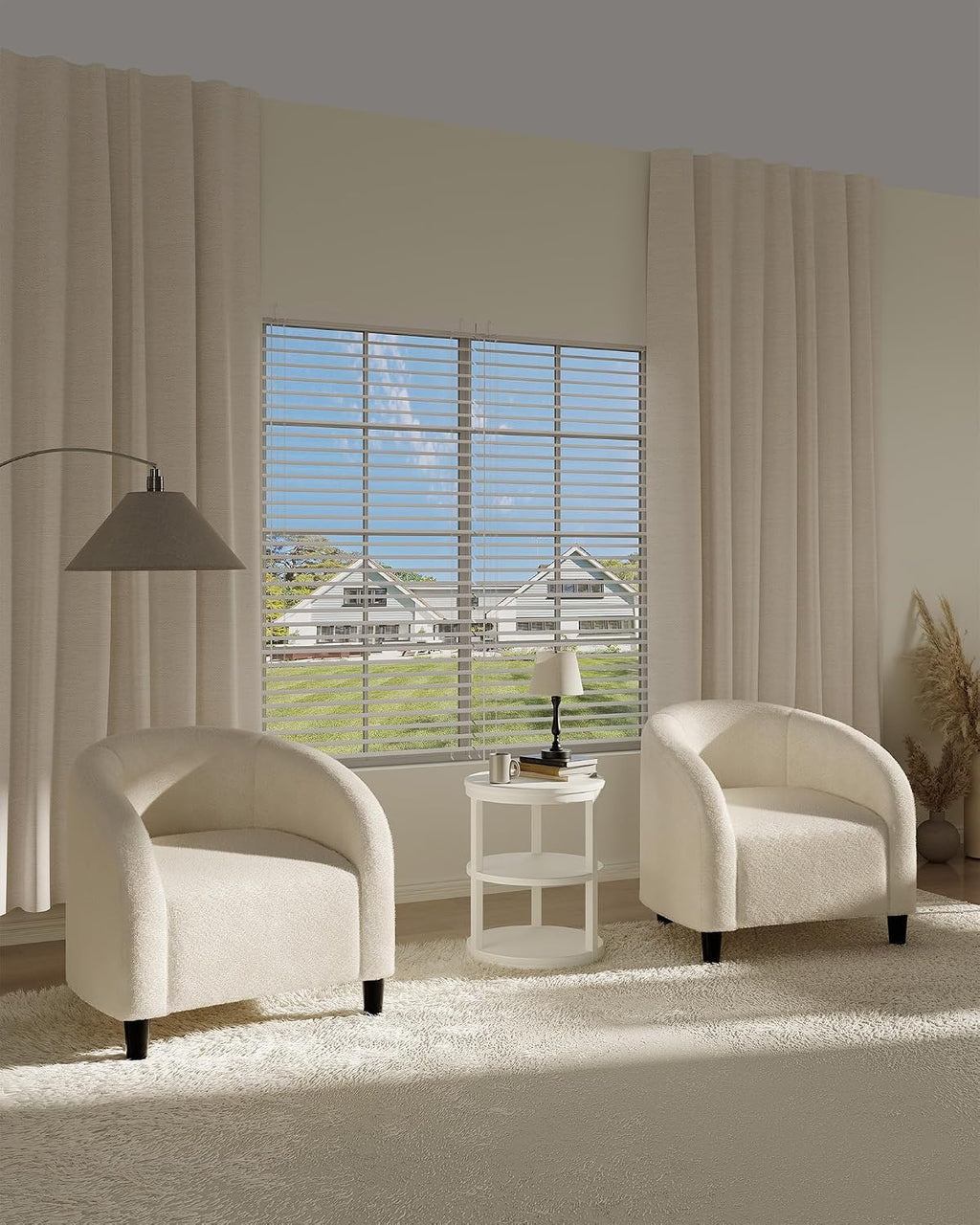Accent Chair Boucle Barrel Chairs Living Room Chairs round Armchairs for Bedroom Waiting Room Office Reception Chairs(Beige)