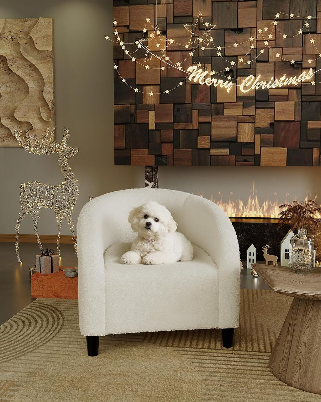 Accent Chair Boucle Barrel Chairs Living Room Chairs round Armchairs for Bedroom Waiting Room Office Reception Chairs(Beige)