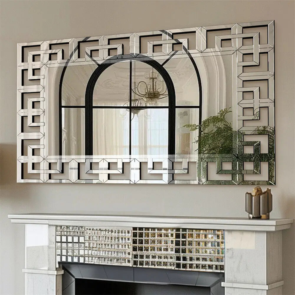Art Decorative Wall Mirror 48”×28”Rectangle Grecian Venetian Mirror Sliver Accent Mirror for Wall Decor Living Room