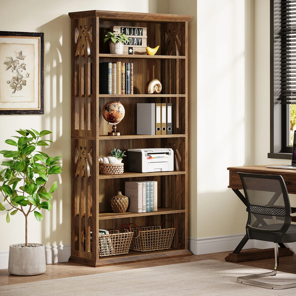 6-Tier Bookshelf, 75-Inch Tall Bookcase, Large Bookshelves and Bookcases Freestanding Display Shelves, Wood Bookshelf