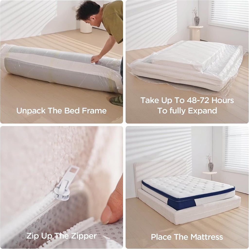 Boucle upholstered queen cloud bed frame