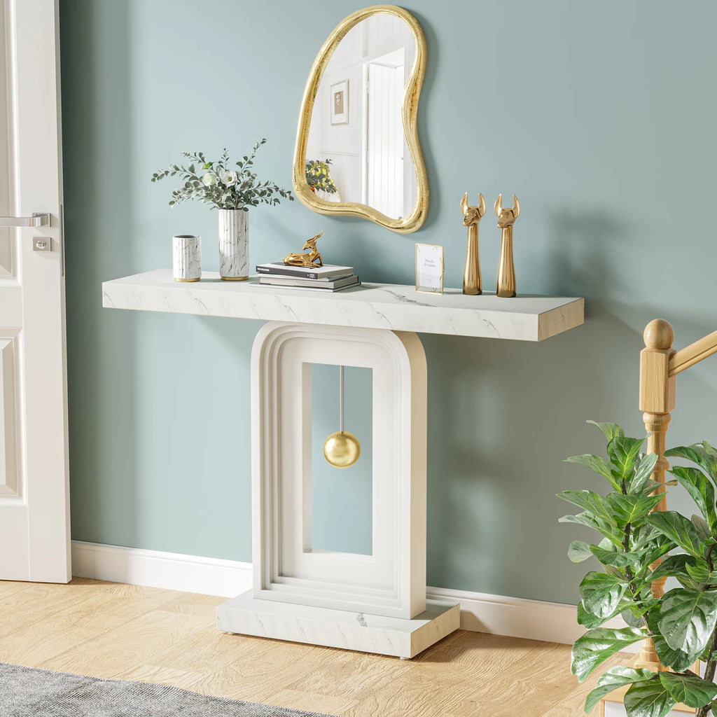 Modern Console Table, 40 Inches Narrow Sofa Entryway Table with Pendulum Shape Base, Contemporary Wood Accent Table