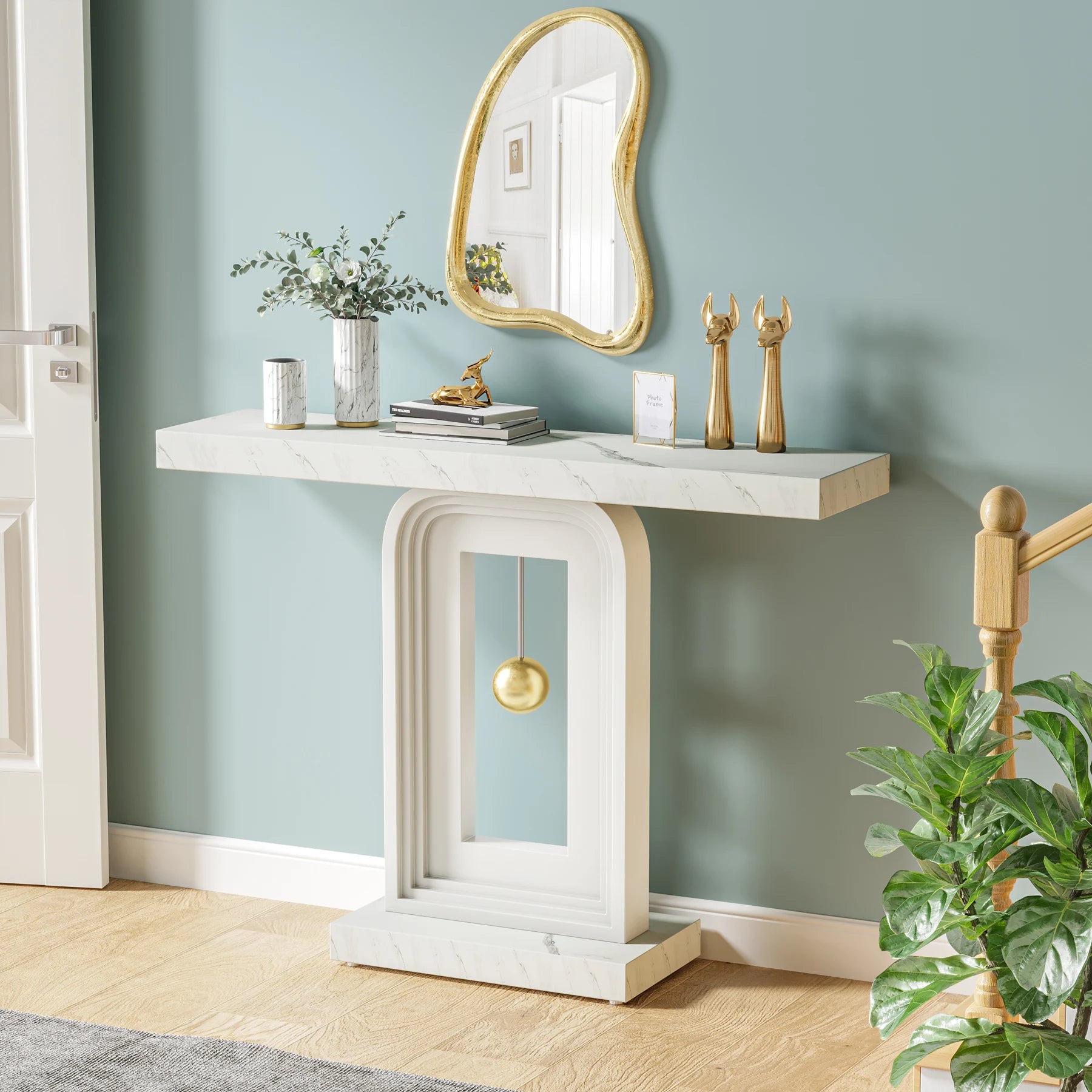 Modern Console Table, 40 Inches Narrow Sofa Entryway Table with Pendulum Shape Base, Contemporary Wood Accent Table