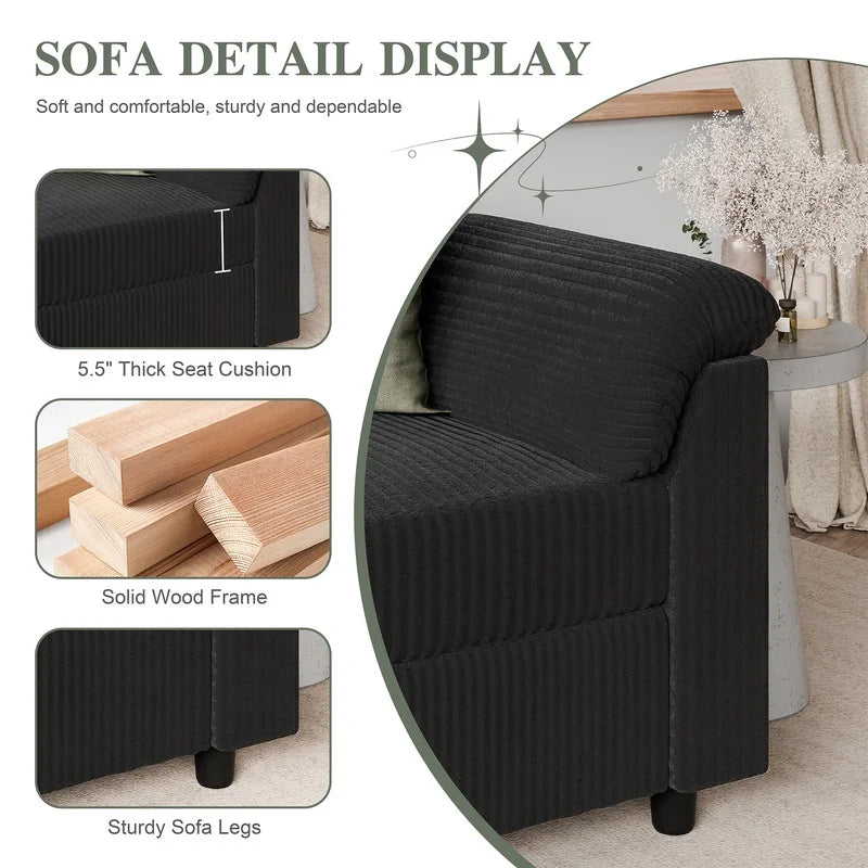 79.4" Sectional Sofa with Movable Storage Ottoman, L-Shaped Convertible Sofa Couch for Small Living Room, Green