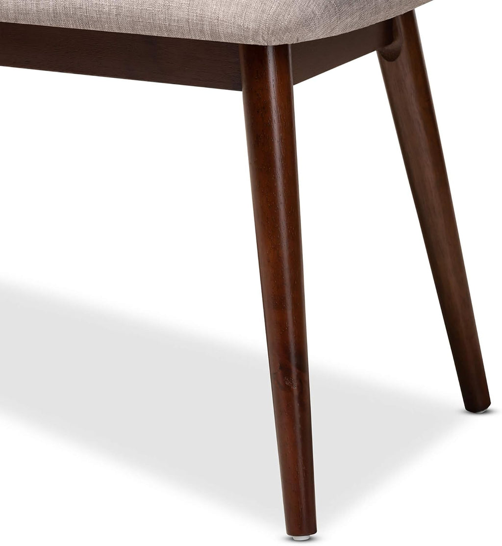 Flora Mid-Century Dining Bench Light Grey Fabric Upholstered Walnut Finished Wood Dining Bench