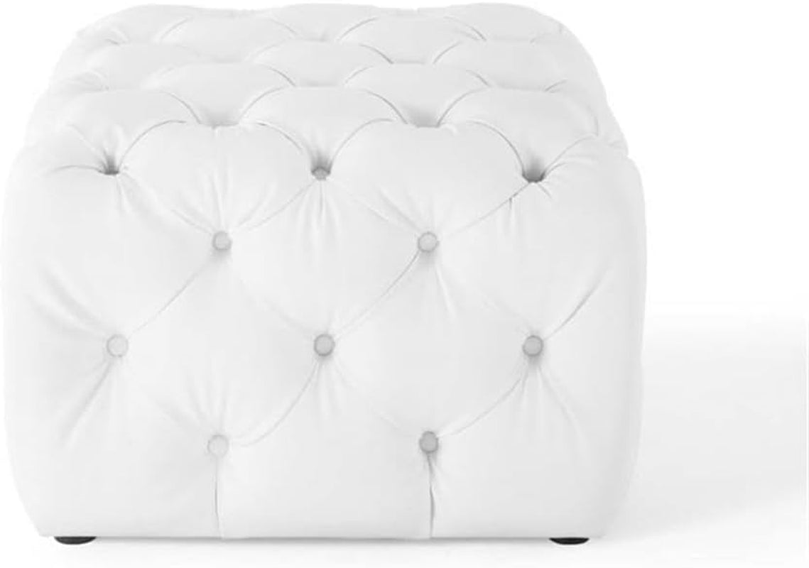 EEI-3775-WHI Anthem Tufted Button Square Faux Leather Ottoman, White