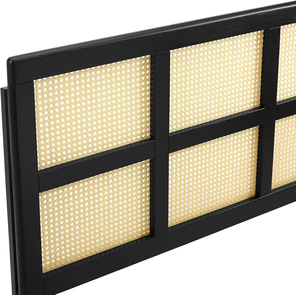 Black cane woven rattan queen headboard