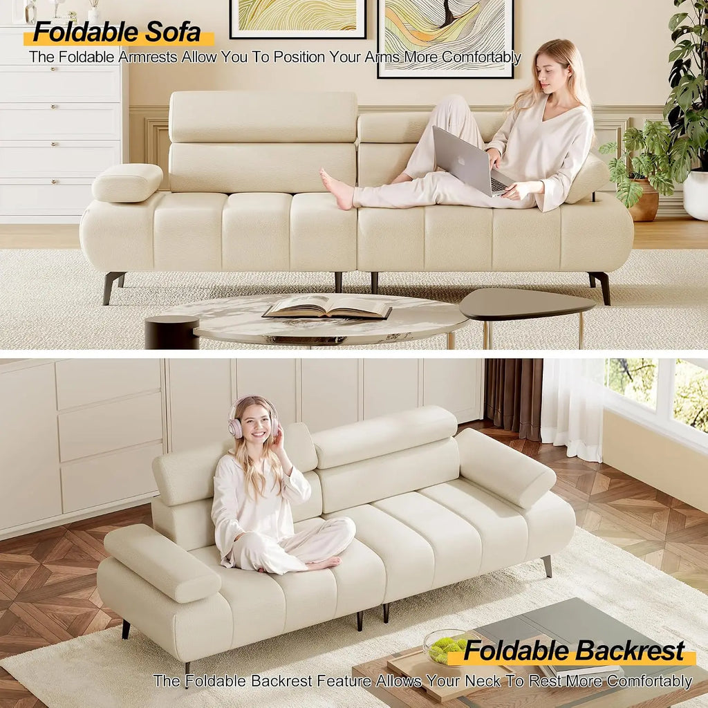 3 Seater Sofa Bed, Convertible Futon Sleeper Sofa with Reclining Faux Leather Couch, Split Modular Design, Adjustable Armrests & Headrests